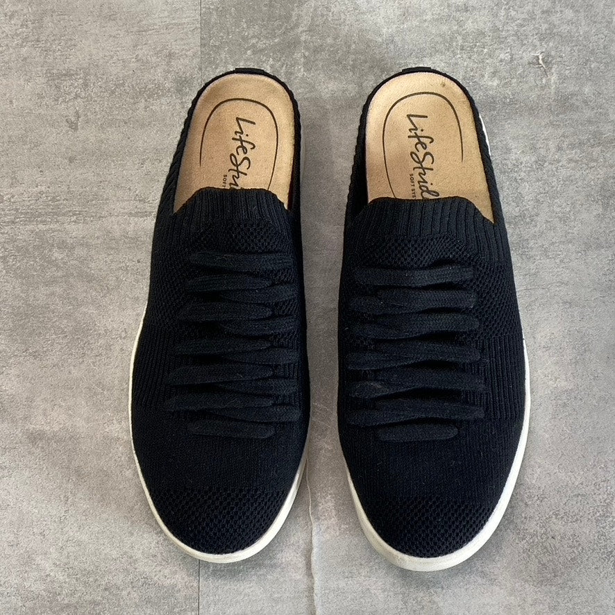 LIFESTRIDE Women's Black Fabric Ease Round-Toe Lace Detail Slip-On Mule Sneakers