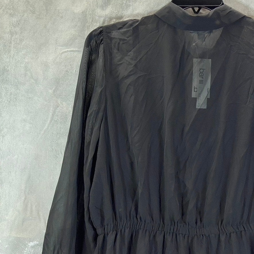 BAR III Women's Black Ruffled Drawstring-Waist Button-Front Mini Dress SZ 2XL