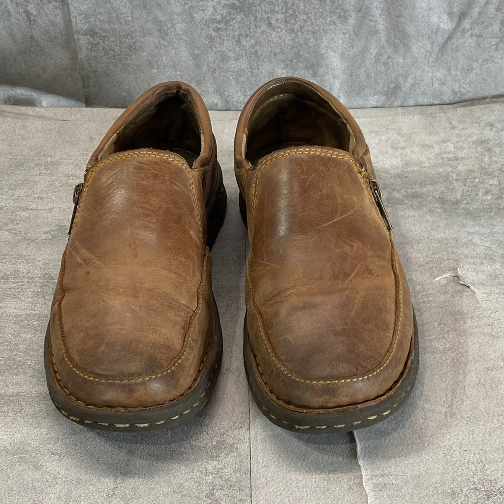 BORN Women's Brown Leather Side-Zip Slip-On Loafers SZ 7.5
