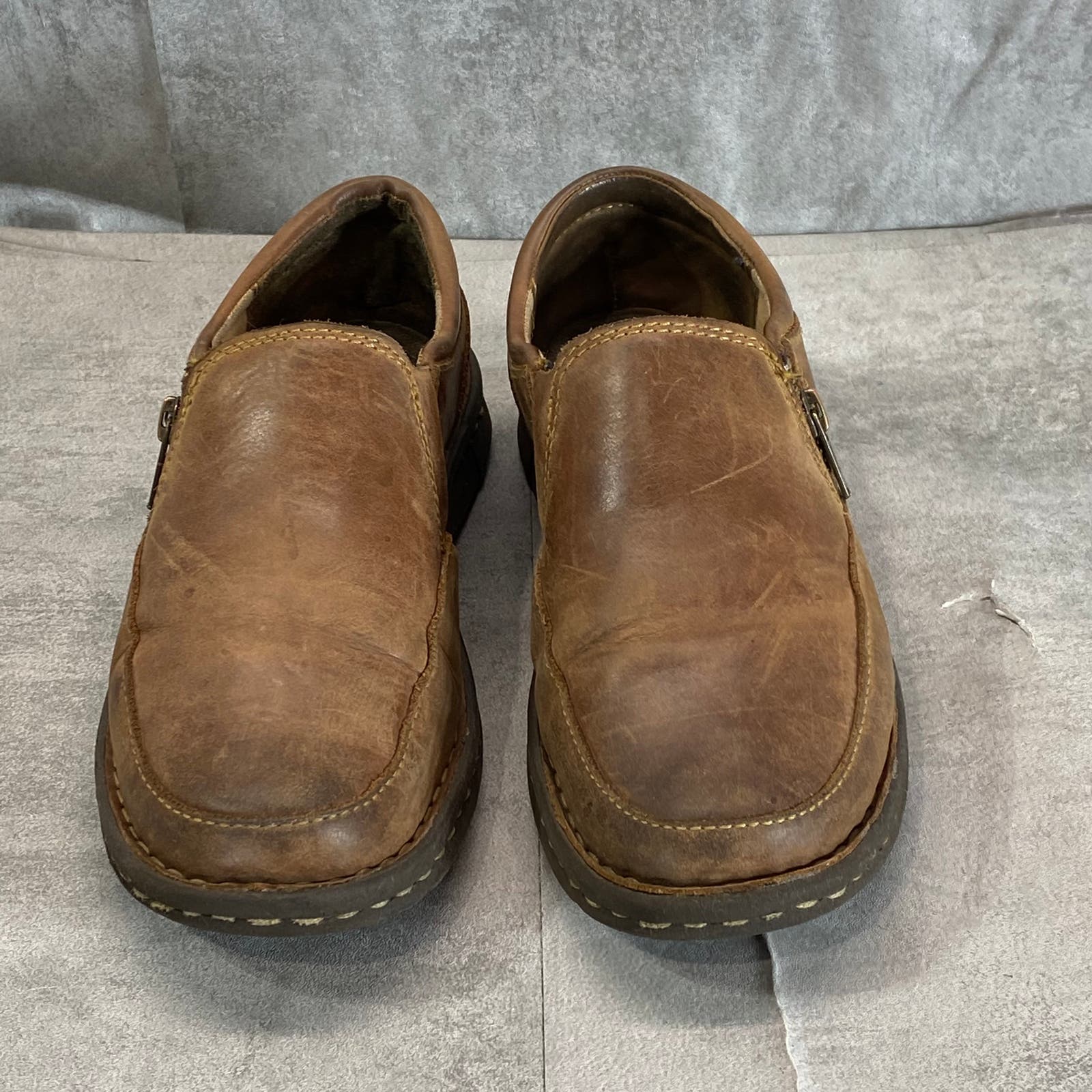 BORN Women's Brown Leather Side-Zip Slip-On Loafers SZ 7.5