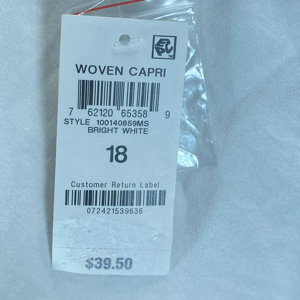 KAREN SCOTT Women's Bright White Mid-Rise Comfort-Waist Capri Pants SZ 18
