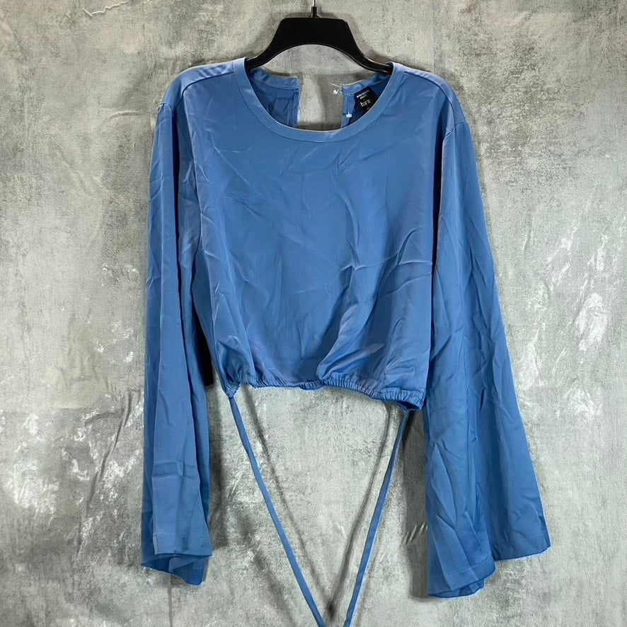 BAR III X NICOLE WILLIAMS Women's Blue Satin Long-Sleeve Tie-Waist Top SZ 2XL