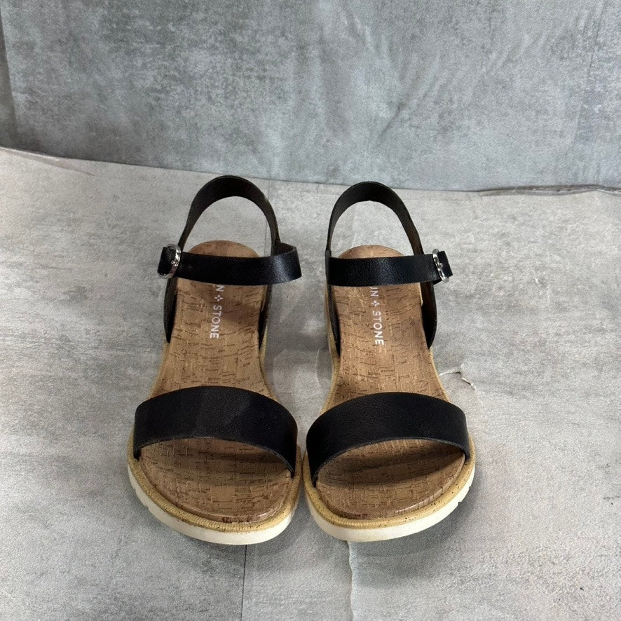 SUN+STONE Women's Black Mattie Ankle-Strap Round-Toe Slip-Resistant Sandal SZ7.5