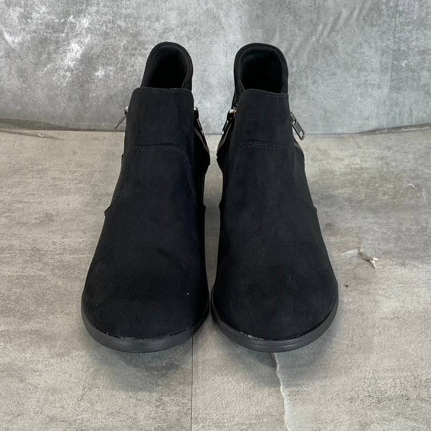 SUN+STONE Women's Black Micro Abby Double-Zip Round-Toe Block-Heel Booties SZ 8