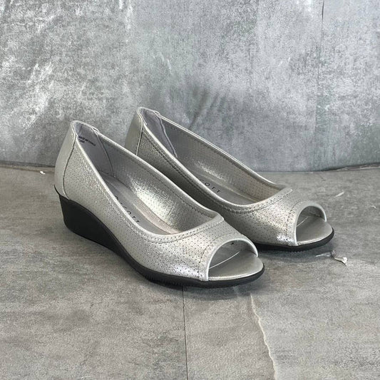 KAREN SCOTT Women's Silver Perforated Yaritza Open-Toe Wedge Slip-On Pumps SZ 5