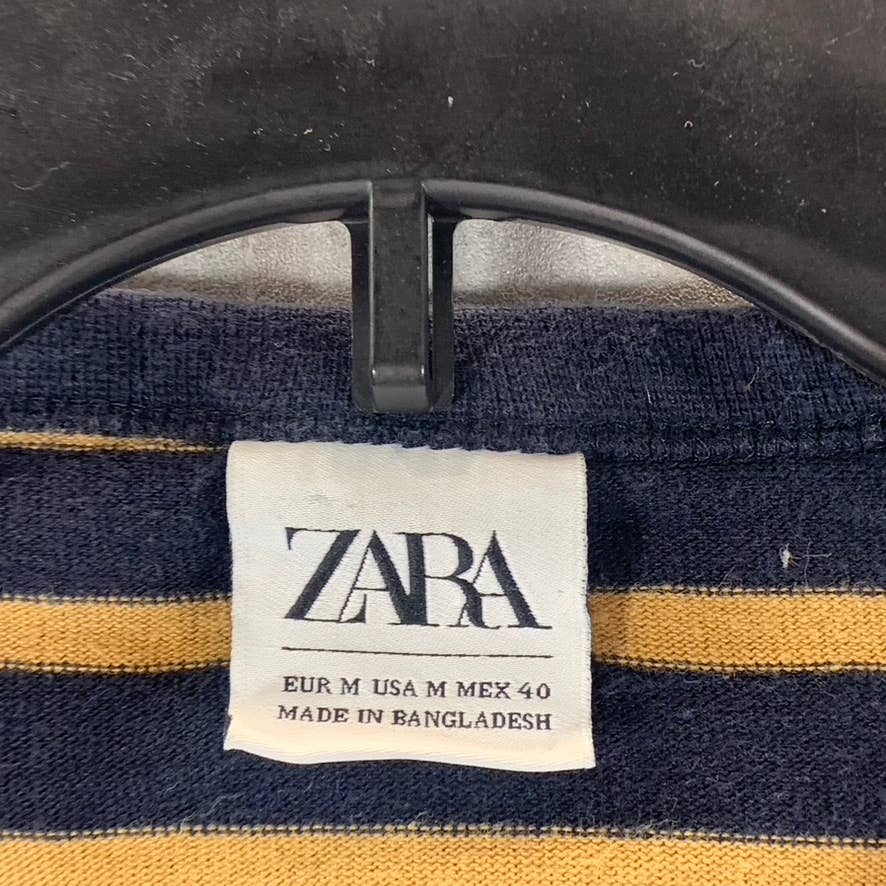 ZARA Men's Yellow/Navy Crewneck Long-Sleeve Pullover Shirt SZ M