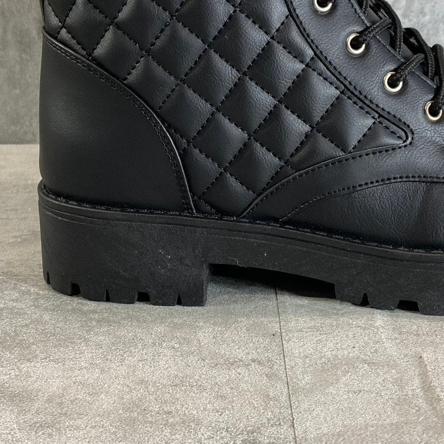 OLIVIA MILLER Women's Black Alexandria Quilted Lug Sole Lace-Up Combat Boots