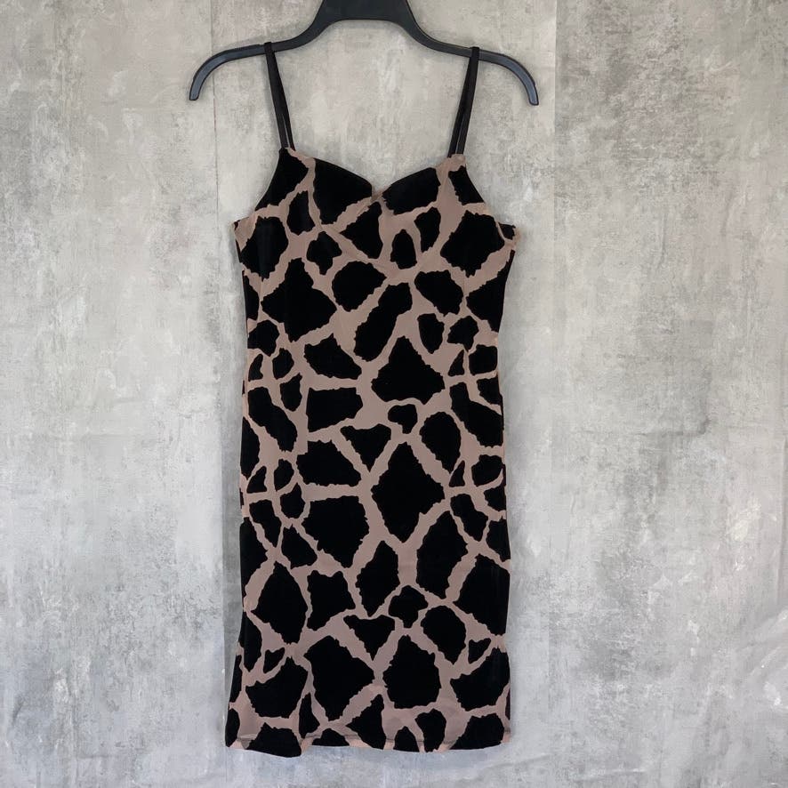 TOPSHOP Black Large Animal Printed Spaghetti Strap Mini Bodycon Dress SZ 6