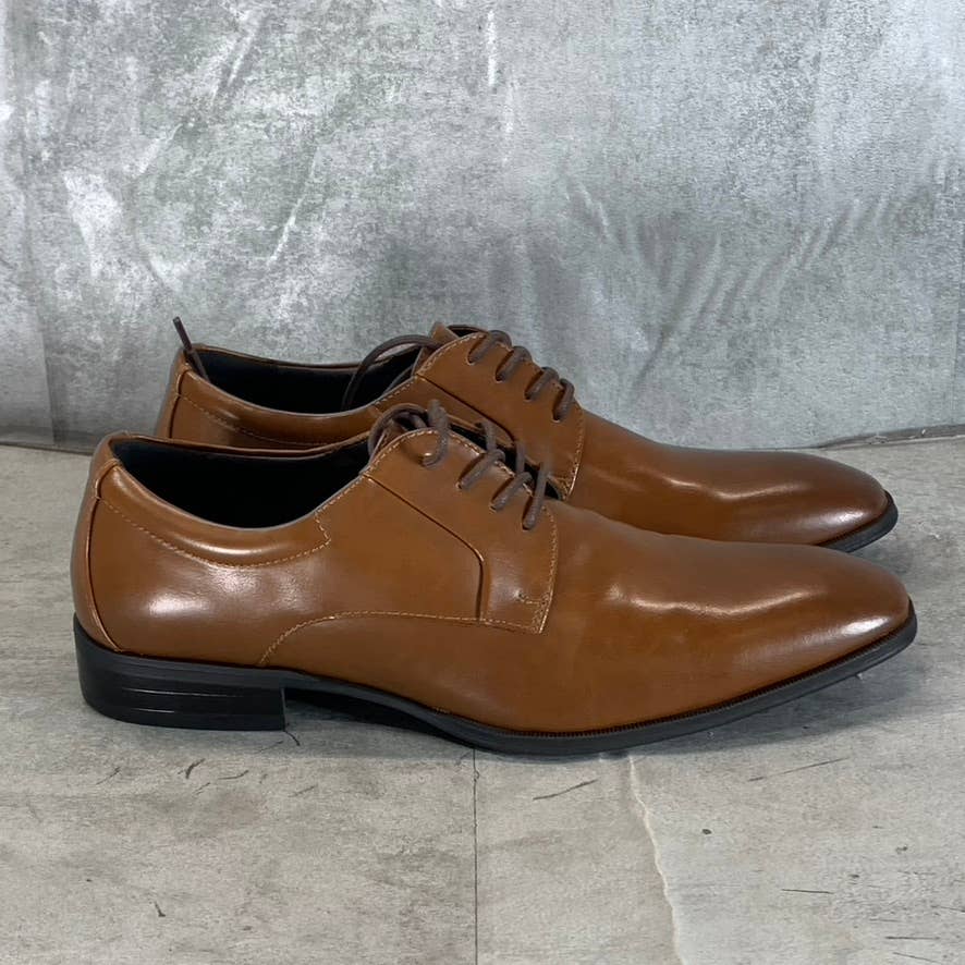ALFANI Men's Dark Tan Faux-Leather Andrew Plain-Toe Lace-Up Derby Shoes SZ 8