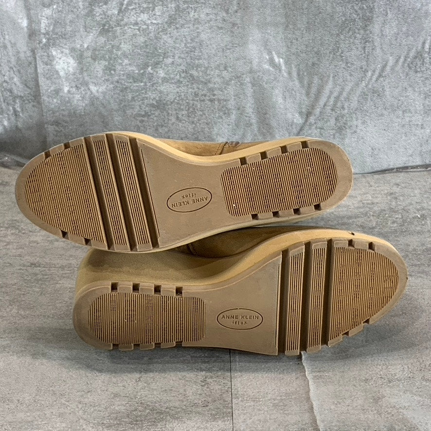 ANNE KLEIN Women's Dark Natural Portia Round-Toe Slip-On Wedge Boots SZ 7.5