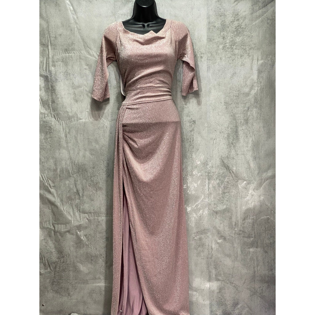 AX PARIS Pink Off The Shoulder Sparkle Maxi Slit Dress SZ 10