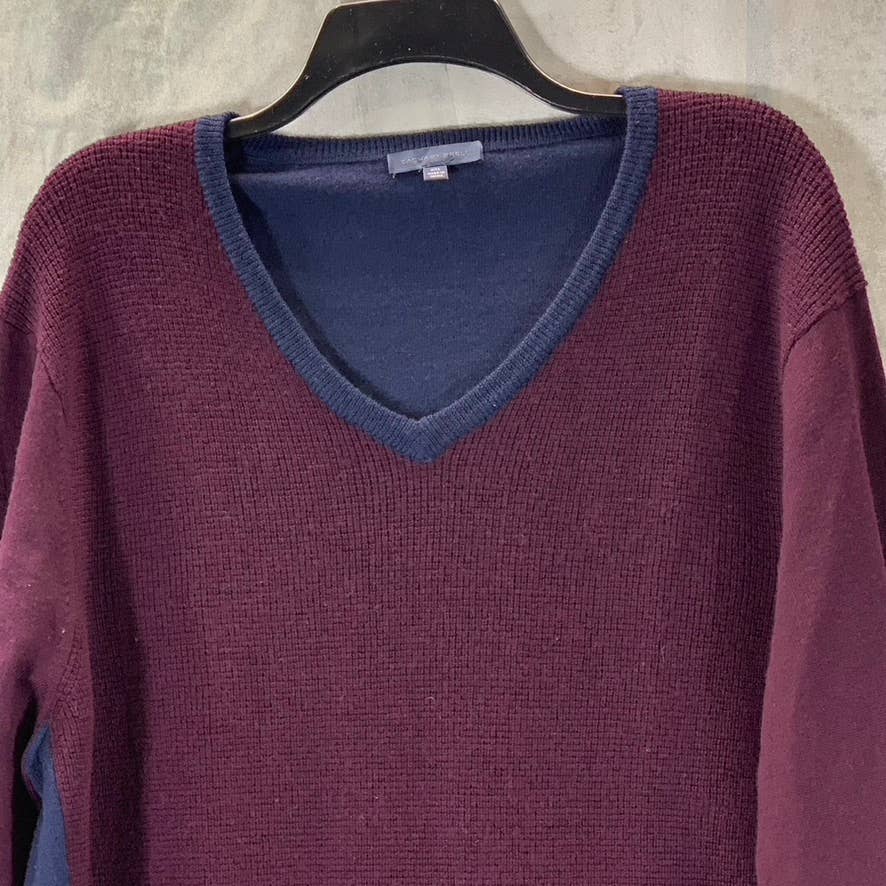 ZACHARY PRELL Men's Navy/Burgundy V-Neck Wool Pullover Sweater SZ 2XL