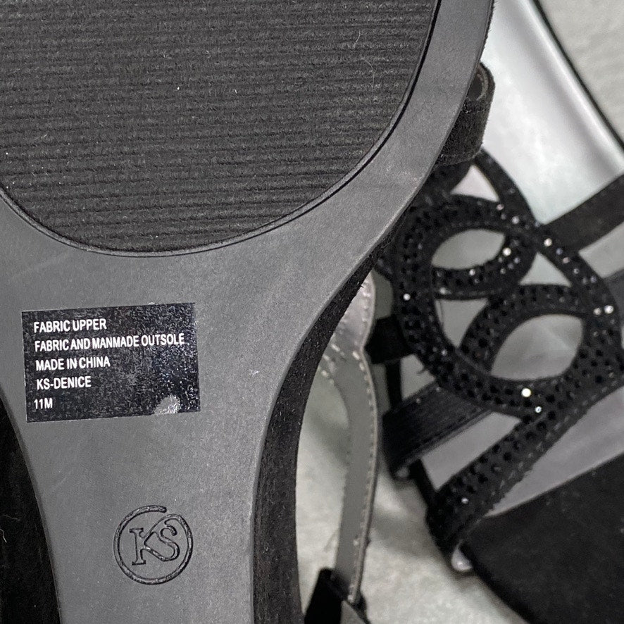 KAREN SCOTT Black Denice Embellished T-Strap Wedge Sandals SZ 11