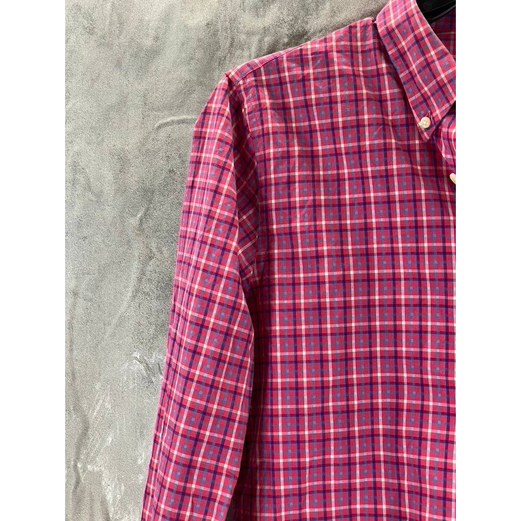 CLUB MONACO Men's Red Plaid Slim-Fit Button-Up Long-Sleeve Shirt SZ M