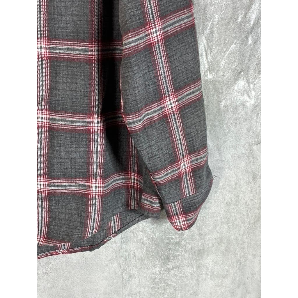 THE AMERICAN OUTDOORSMAN Men's Gray/Red Plaid Button-Up Flannel Shirt SZ L