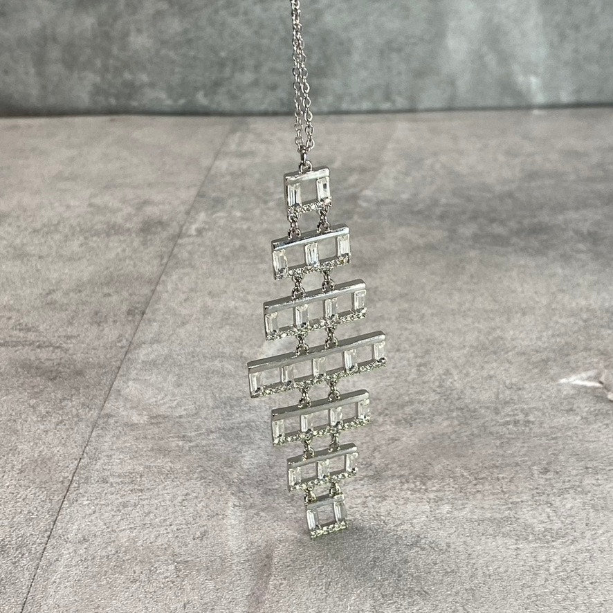 VINCE CAMUTO Women's Silver Square Baguette Chandelier Necklace