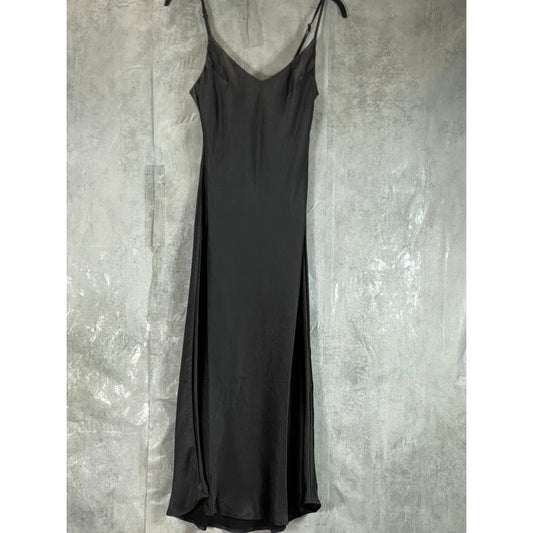 OAK + FORT Women’s Black Solid V-Neck Adjustable Strap Midi Slip Dress SZ XS