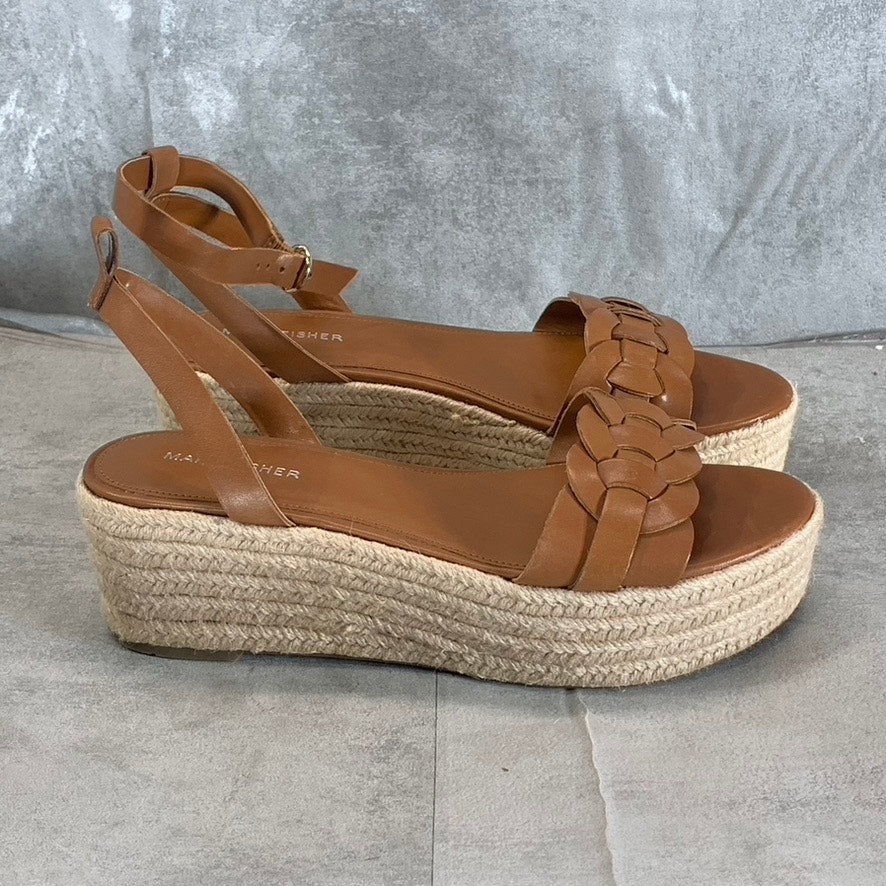 MARC FISHER Women's Medium Brown Leather Jinky Platform Espadrille Sandals SZ 10