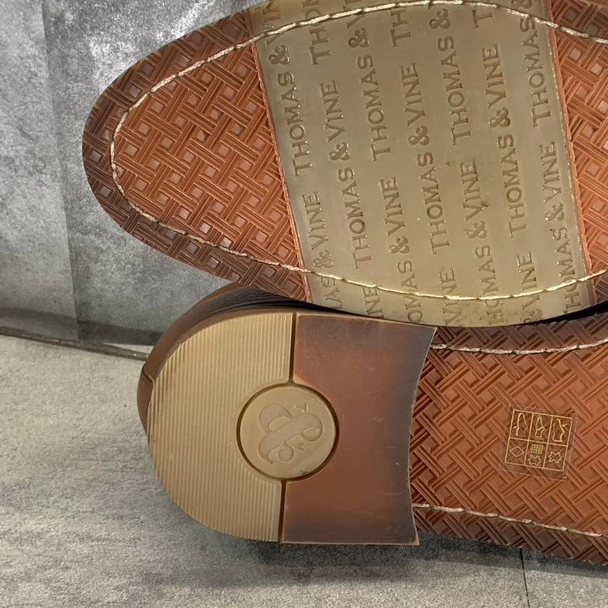 THOMAS & VINE Men's Cognac Leather Finegan Apron Toe Slip-On Loafers SZ 11