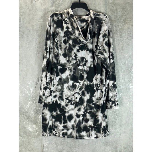 BETSEY JOHNSON Women's Black/White Tie-Dye Hooded Pullover Sleepshirt SZ M