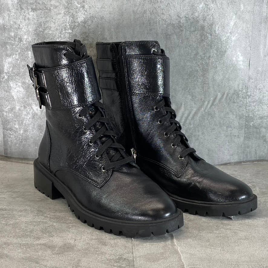 VINCE CAMUTO Women's Black Fawdry Lace-Up Double-Buckle Combat Boots SZ 9.5