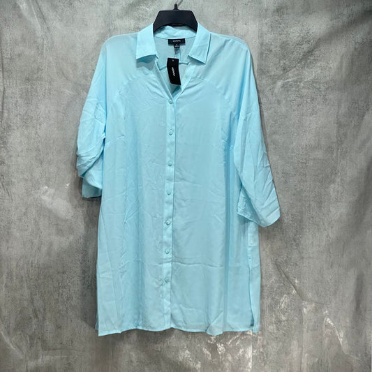 ALFANI Blue Long Roll-Tab Tunic V-Neck Button-Up Top SZ M