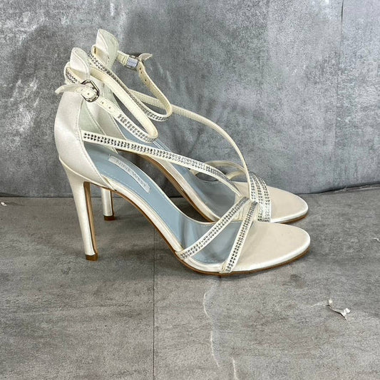 NINE WEST Women's Ivory Irelynn Ankle-Strap Rhinestone Dress Sandals SZ 5.5