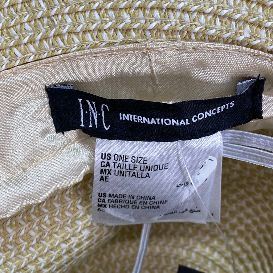 INC INTERNATIONAL CONCEPTS Tan Straw Tweed Cloche Hat with Metal Detail SZ OS