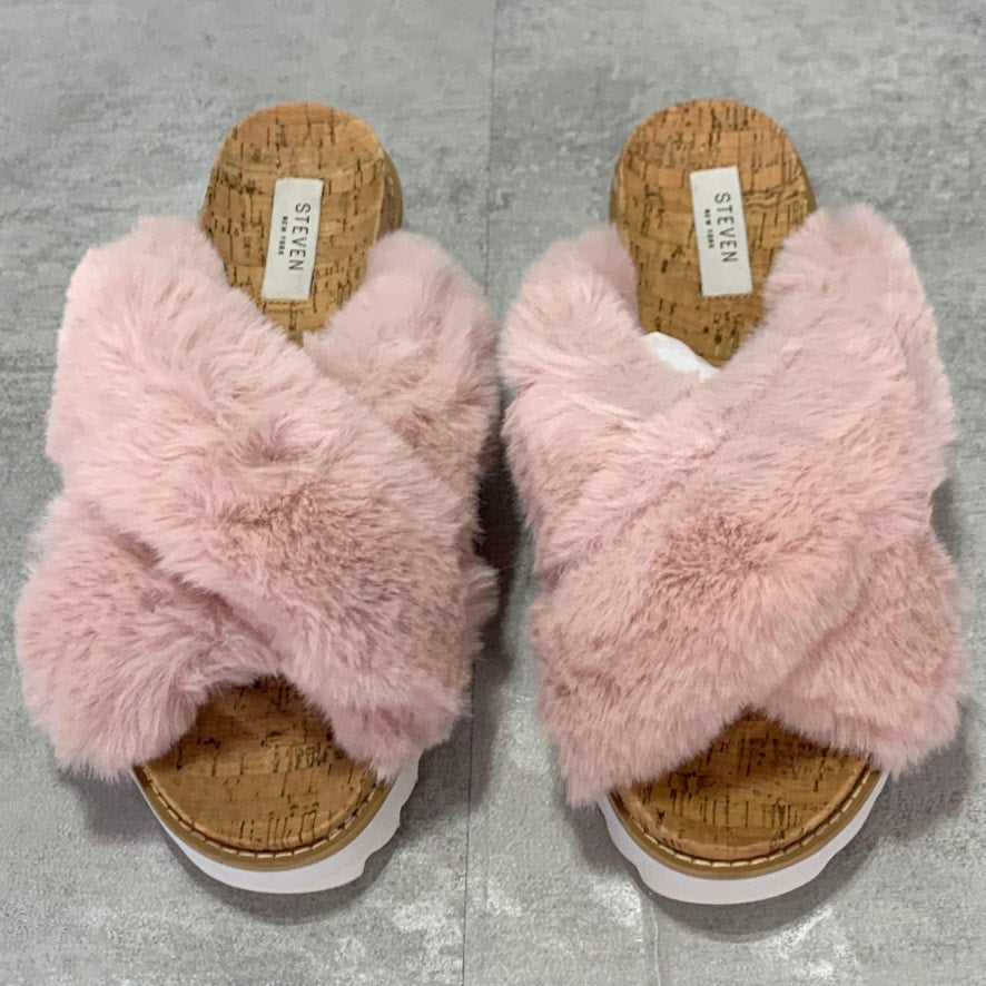 STEVEN NEW YORK Blush Cado Faux Fur Slide Sandals SZ 8.5