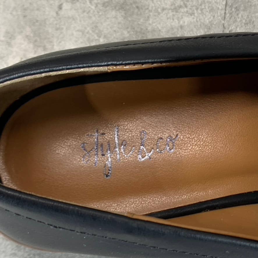 STYLE & CO Women's Black Faux-Leather Olivviaa Slip-On Penny Loafers SZ 7.5