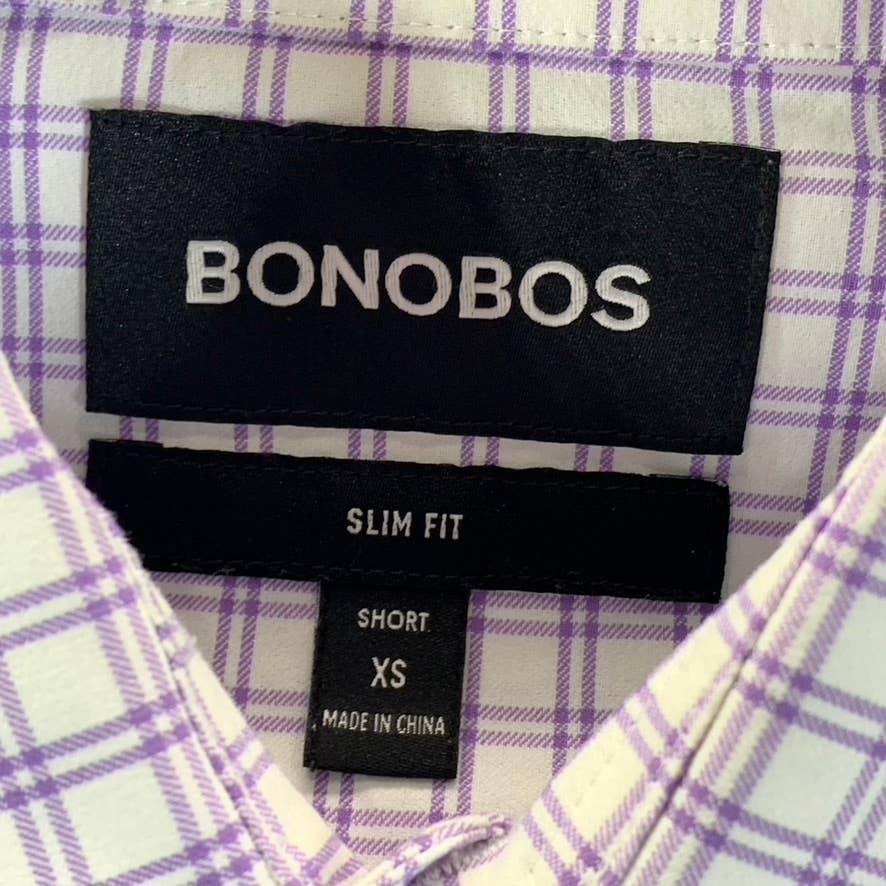 BONOBOS Men's Short White/Purple Slim-Fit Button-Up Long-Sleeve Shirt SZ XS