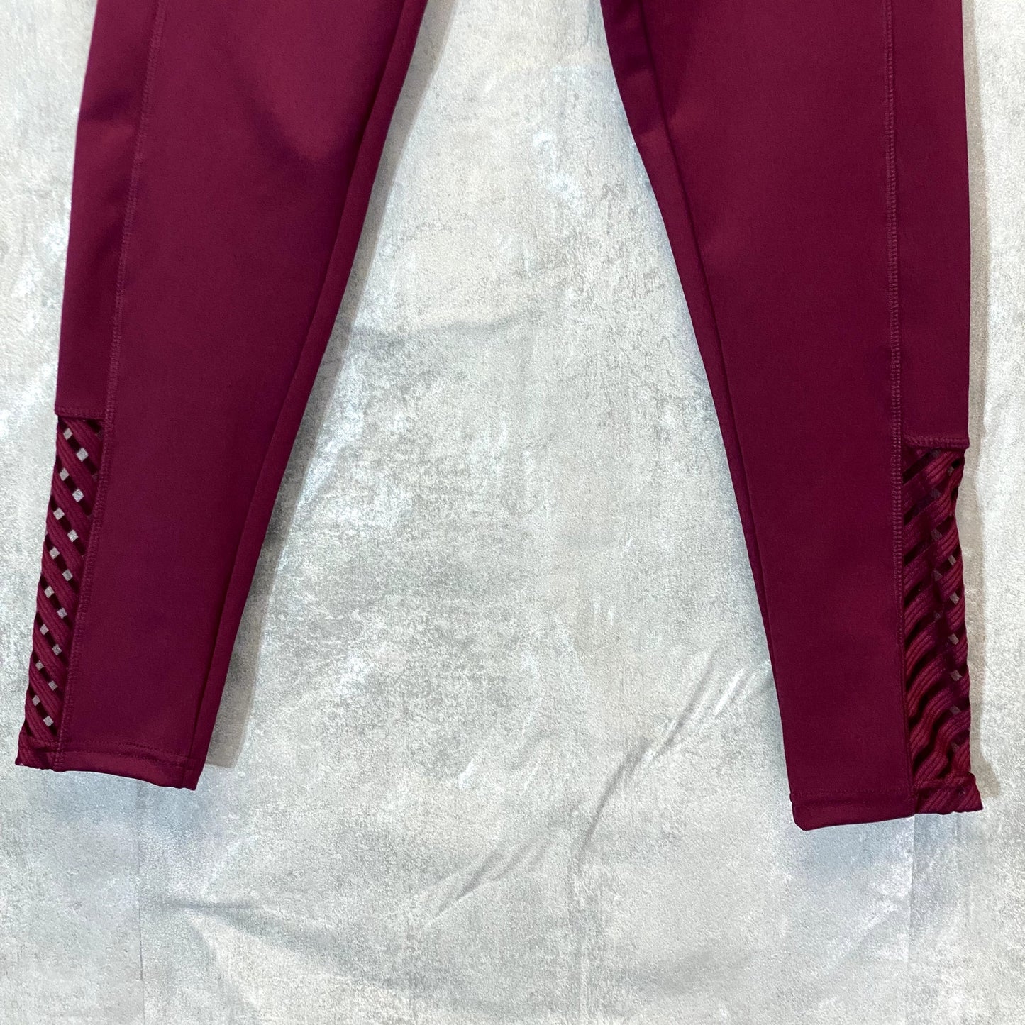 JGX Performance Women's Burgundy Tummy Control High-Rise Mesh Detail Crop Leggings SZ S