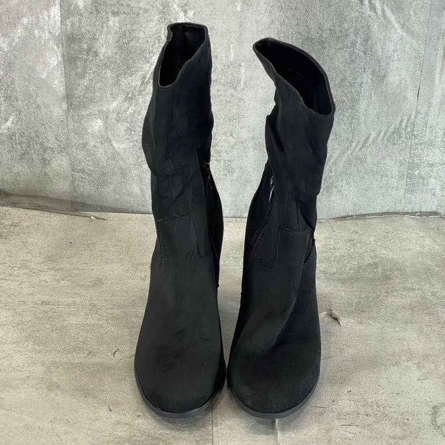STYLE & CO Women's Black Micro Saraa Round-Toe Block-Heel Mid-Shaft Boots SZ 9