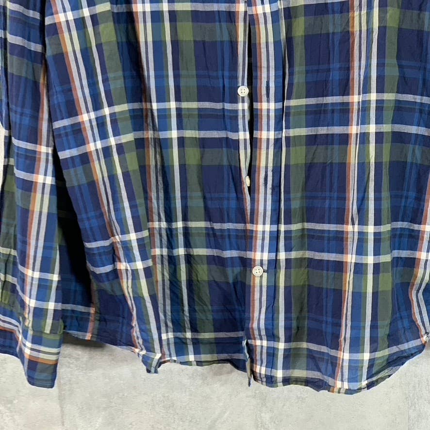 BANANA REPUBLIC Men's Navy/Green Untucked Slim-Fit Button-Up Flannel Shirt SZ XL