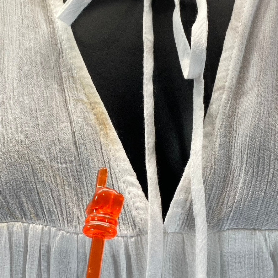 AND NOW THIS Women's White Split Tie-Neck Ruffle Tiered Mini Dress SZ M