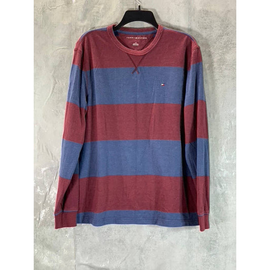 TOMMY HILFIGER Men's Navy/Burgundy Striped Regular-Fit Crewneck Sweater SZ L