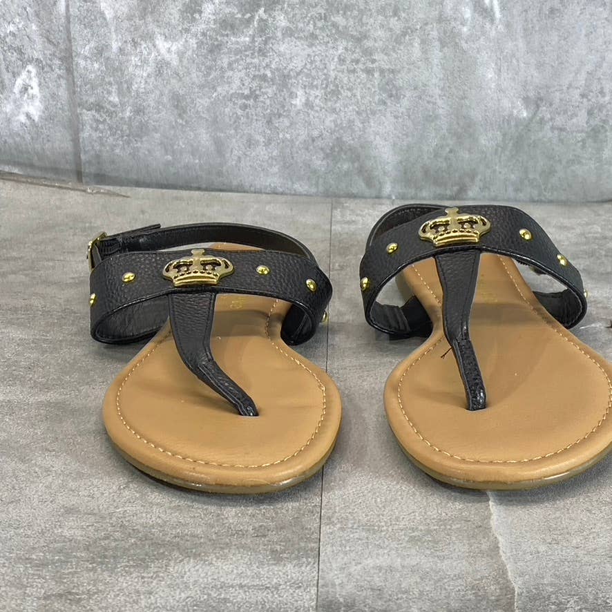 JUICY COUTURE Women's Black Faux-Leather Zing Ankle-Strap Thong Sandals SZ 6.5