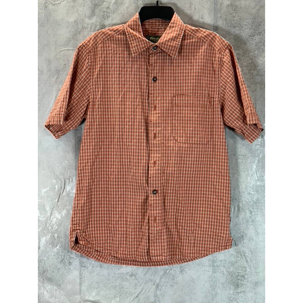 EDDIE BAUER Men's Rust Checkered Button-Up Short-Sleeve Shirt SZ S