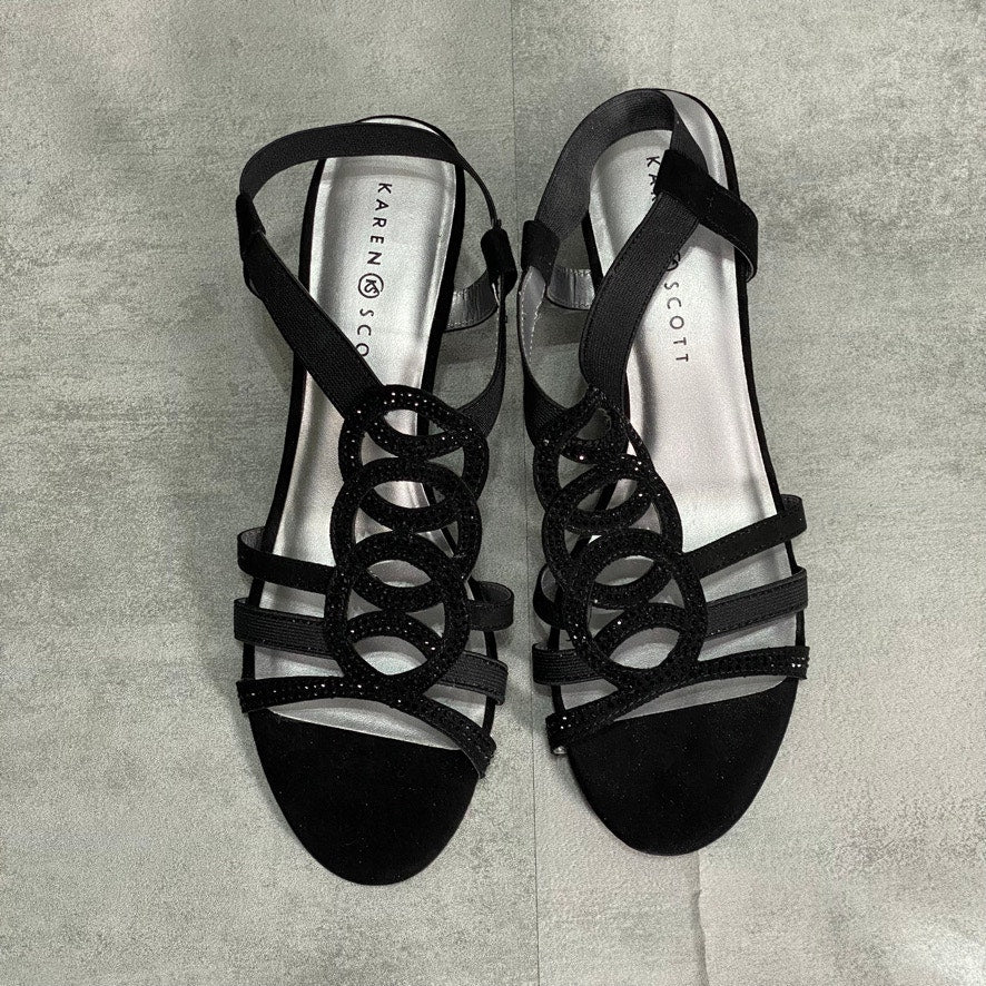 KAREN SCOTT Black Denice Embellished T-Strap Wedge Sandals SZ 11