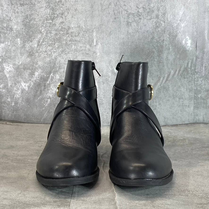 ROCKPORT Women's Black Leather Vicky Belt Side-Zip Ankle Boots SZ 8