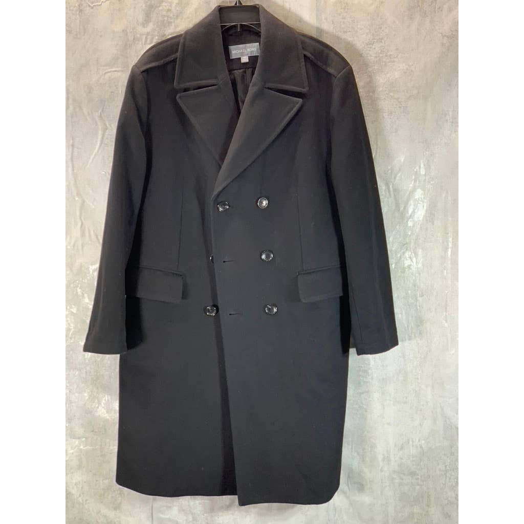 MICHAEL KORS Men's Black Classic-Fit Double Breasted Wool Blend Peacoat SZ 44S