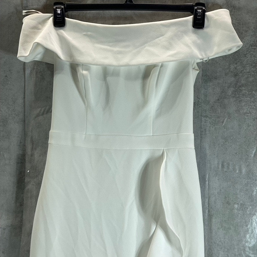 AQUA FORMAL Women's White Off-The-Shoulder Scuba Crepe Cascade Ruffle Dress SZ 4