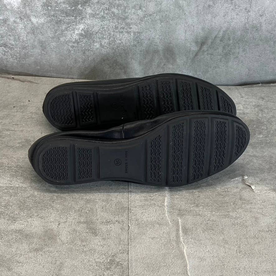 SUN+STONE Women's Black Eliana Memory Foam Round-Toe Slip-On Flats SZ 5.5