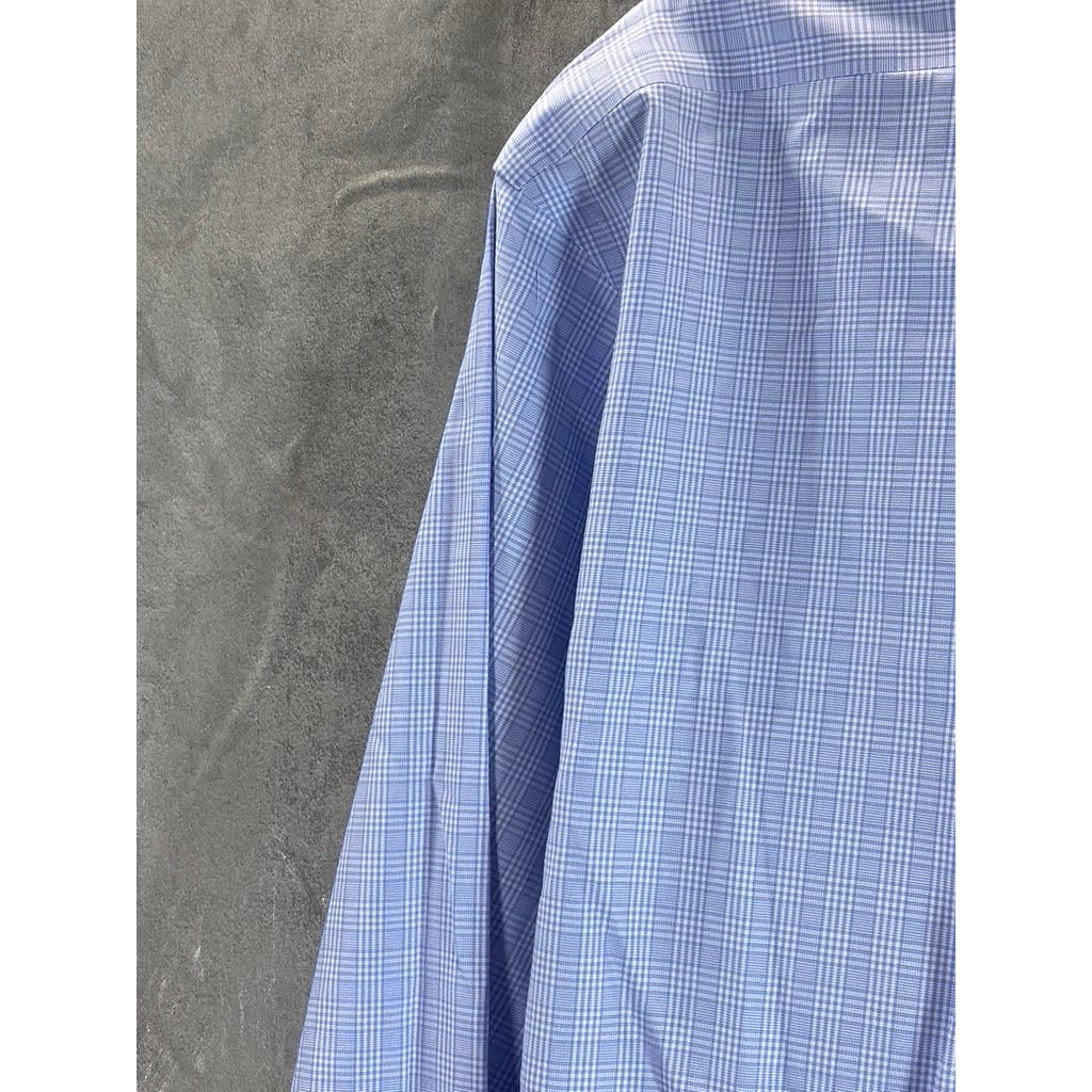 BROOKS BROTHERS Men's Light Blue Mini Check Regular-Fit Dress Shirt SZ 17-35