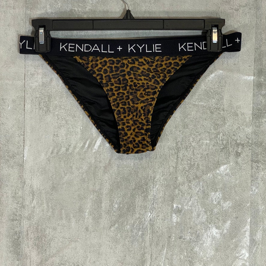 KENDALL & KYLIE Leopard Print Logo Waist Moderate Coverage Bikini Bottoms SZ XL