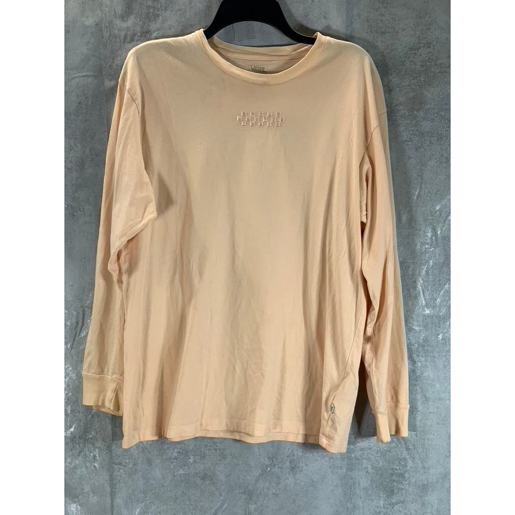 VANS Men's Beige Embroidered Detail Crewneck Long Sleeve T-Shirt SZ XS