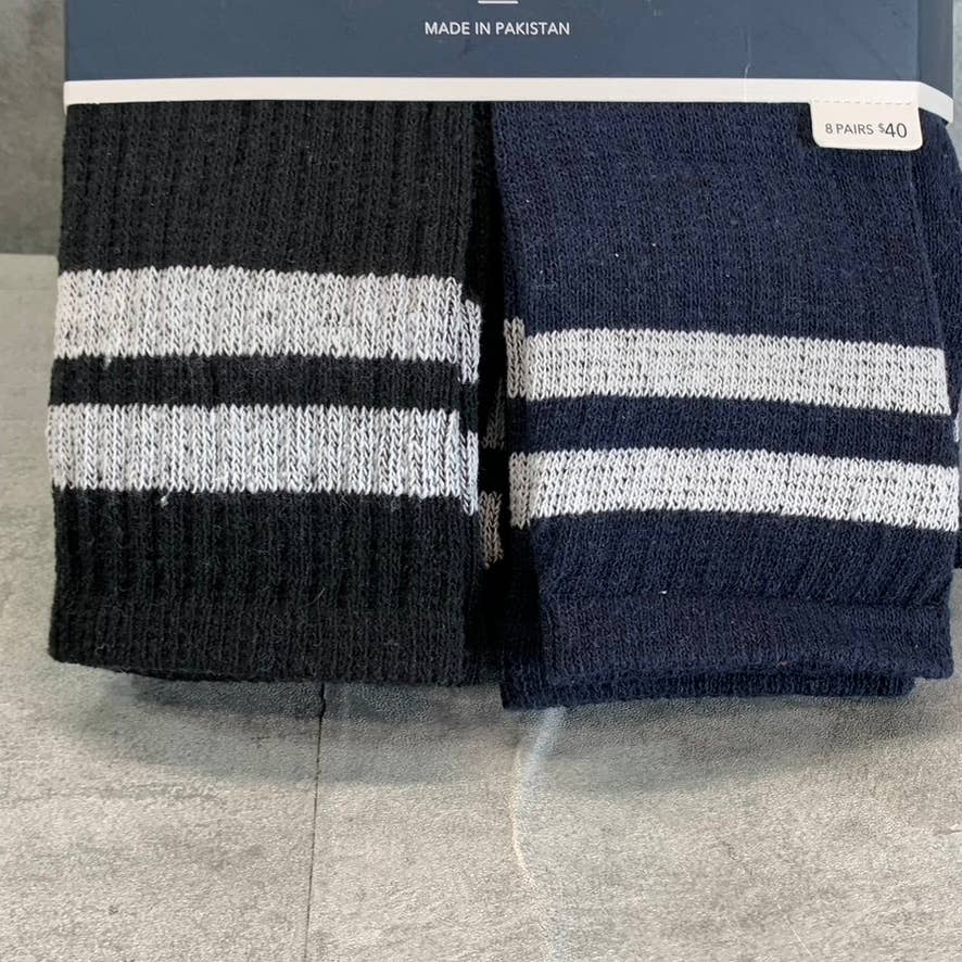 Club Room Men's Black/Navy Striped 8-Pack Crew Socks SZ 10-13