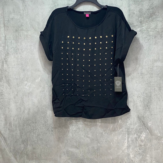 VINCE CAMUTO Black Studded Cuffed-Sleeve Pullover Top SZ L