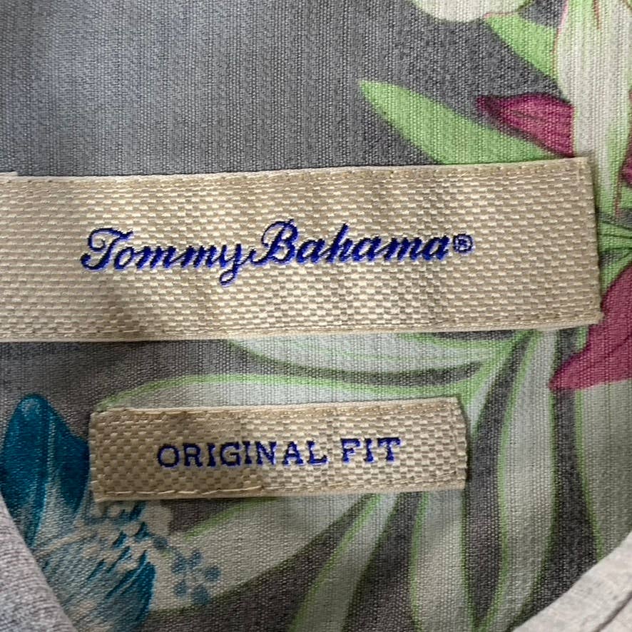 TOMMY BAHAMA Men's Grey Original-Fit Floral-Print Button-Up Silk Shirt SZ XL
