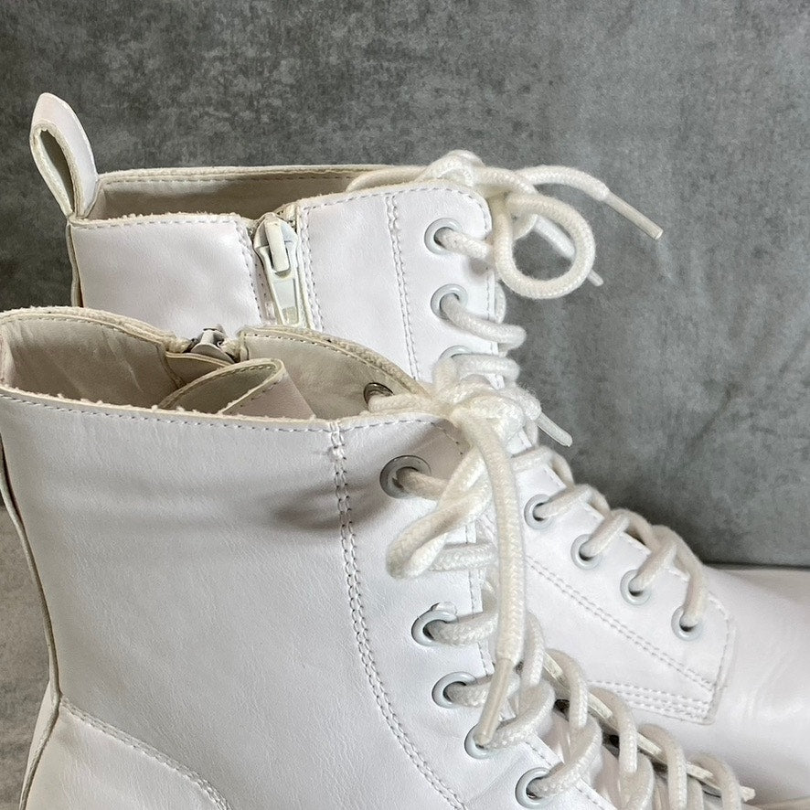 OLIVIA MILLER Women's White Crystal Lug Sole Side-Zip Lace-Up Combat Boots SZ 10